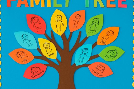 Family Tree Visuals with Child-Created Leaves illustration