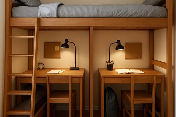 Space-Saving Quad Bunk Beds with Under-Bed Desks illustration
