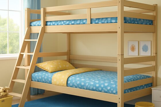 Safety-First Quad Bunk Beds with Guardrails and Ladders illustration