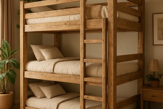 Eco-Friendly Quad Bunk Beds Made from Sustainable Wood illustration