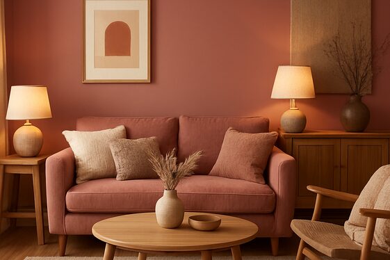 Warm Pink Tones with Wooden Furniture illustration
