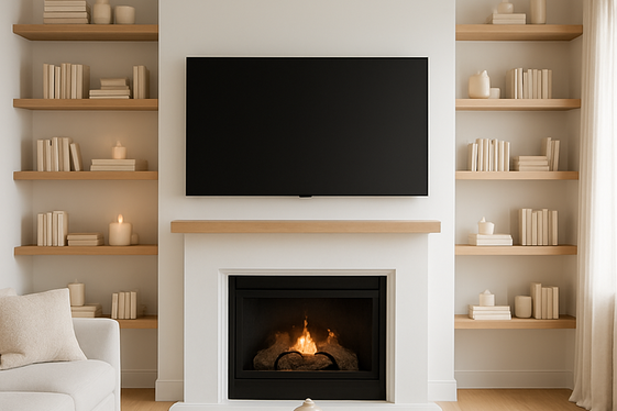 Maximizing Space with Floating Shelves Around TV and Fireplace illustration