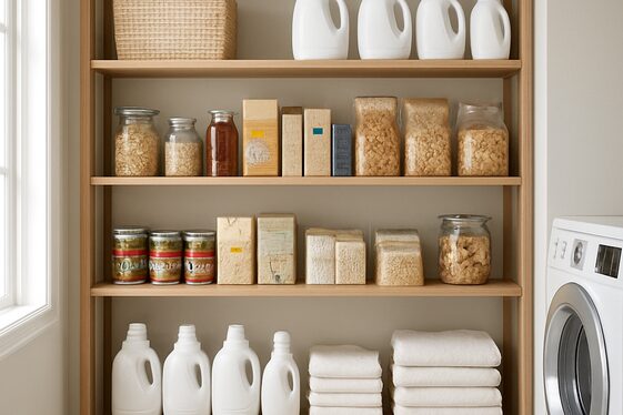 Dual-Purpose Shelving for Pantry and Laundry Supplies illustration