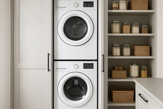 Hidden Laundry Appliances Within Pantry Cabinets illustration
