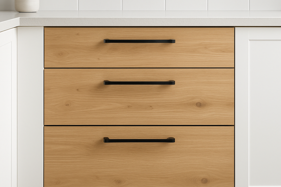 Wooden drawer fronts with modern handles illustration