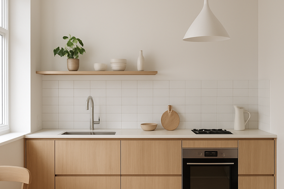 Scandinavian-inspired wood and white combo illustration