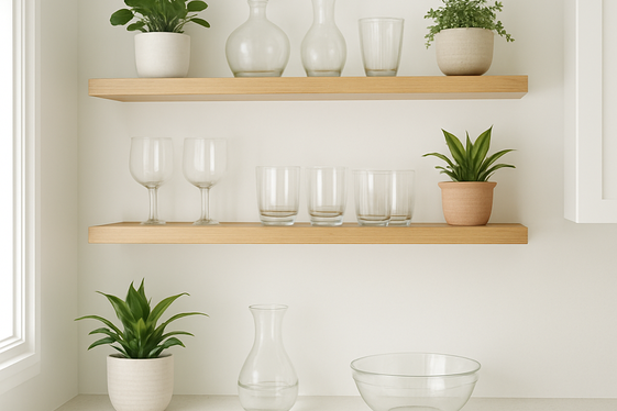 Floating wooden shelves for an airy kitchen feel illustration