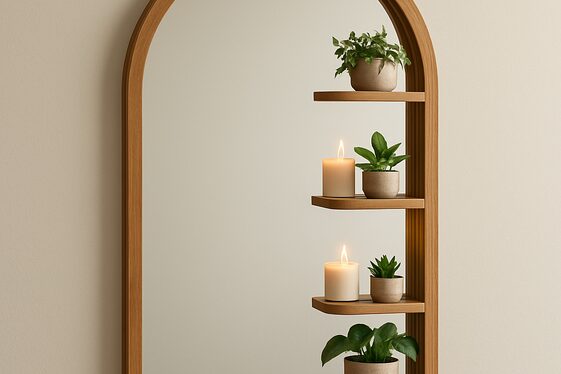 Arch Mirrors with Integrated Shelves for Extra Storage illustration