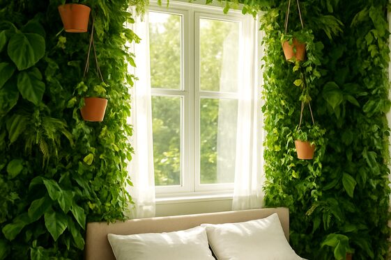 Creating a Green Wall Accent with Plants Near Windows illustration
