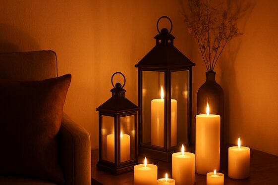 Create a Fireplace-Like Ambiance with Candles and Lanterns illustration