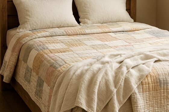 Handcrafted Quilts and Throws on the Bed illustration
