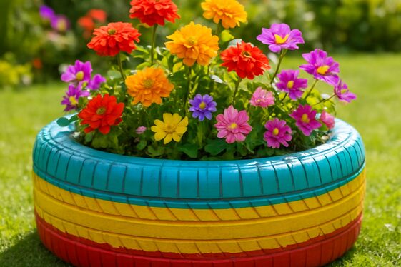 Recycled Tire Planters for Garden Fun illustration