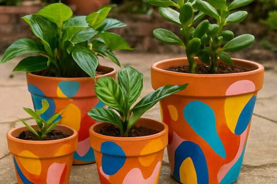 Painted Terracotta Pots with Unique Designs illustration