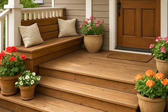 Wide Steps with Built-In Seating for Relaxation Just Outside illustration
