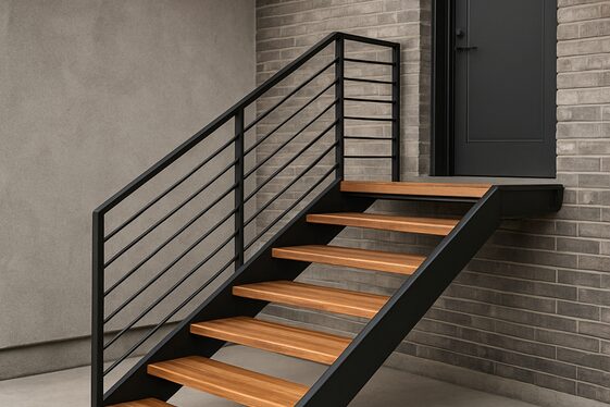 Metal Stair Frame with Wooden Treads for Industrial Charm illustration