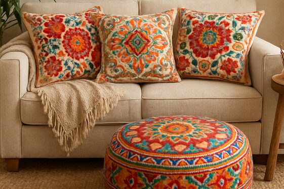 Colorful Throw Pillows and Poufs for Extra Comfort illustration