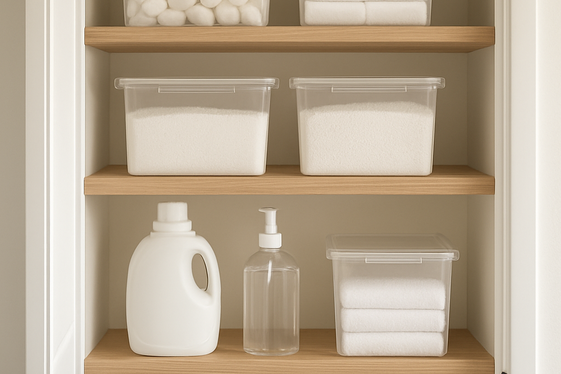 Use Clear Containers to Organize Detergents and Supplies illustration
