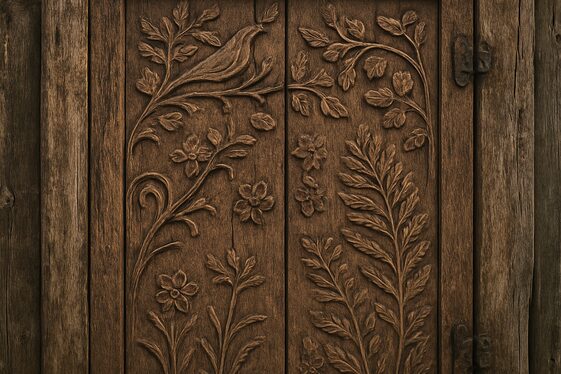 Rustic Gates with Decorative Carvings illustration