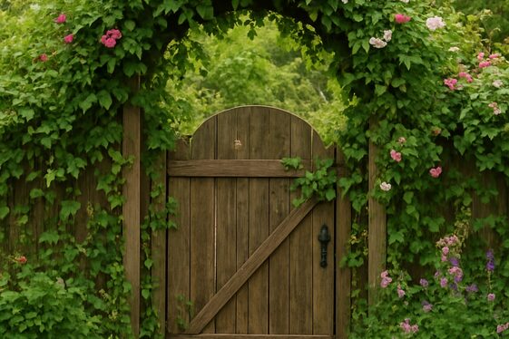 Rustic Gates with Natural Vines and Greenery illustration