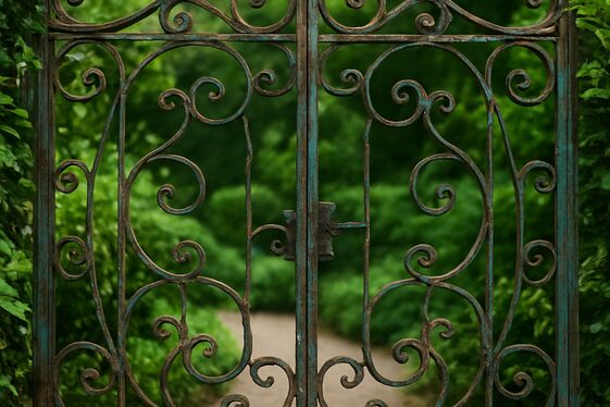 Wrought Iron Gates with Rustic Accents illustration