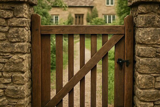 Stone Pillars Paired with Wooden Gates illustration