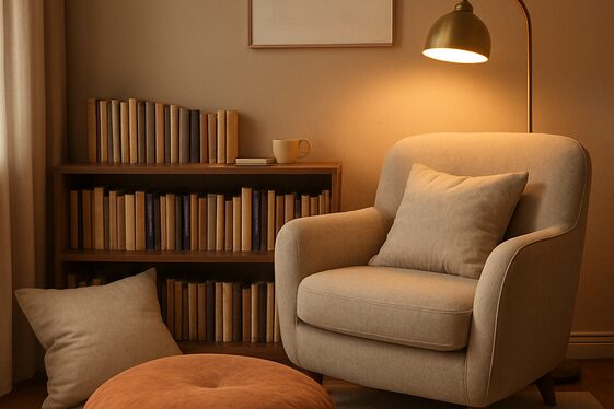 Add a Comfy Reading Nook with Cushions and Bookshelves illustration
