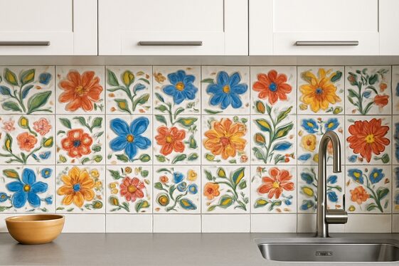Add Hand-Painted Tile Accents to a Modern Kitchen illustration