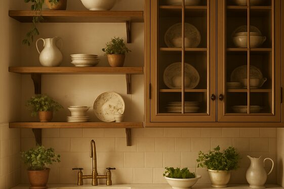 Mix Open Shelving with Vintage Display Cabinets illustration
