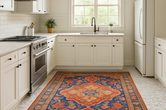White Floor Patterns Paired with Bold Rugs illustration