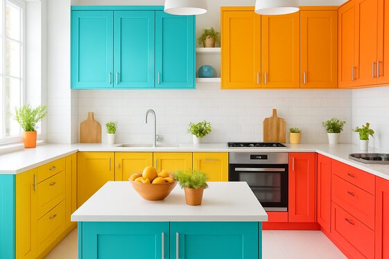Combining White Flooring with Colorful Cabinets illustration