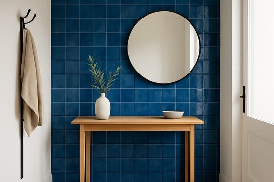 Install Glossy Blue Zellige in a Modern Minimalist Entryway illustration