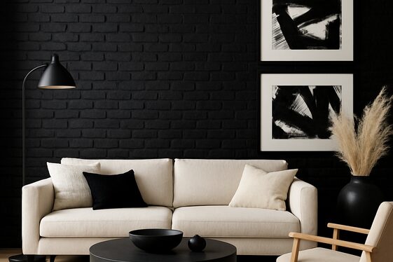 Bold Black Painted Brick Wall for Drama illustration