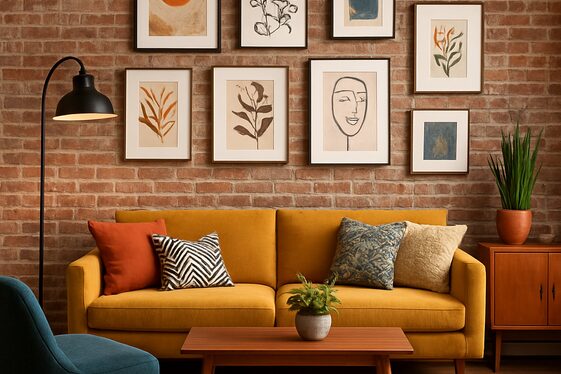 Exposed Brick with Gallery Wall Art illustration
