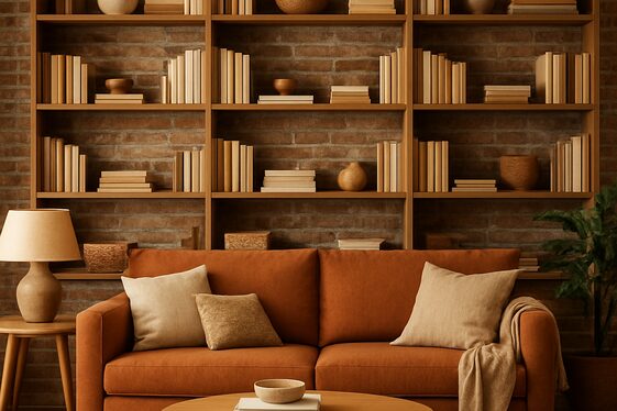 Brick Wall with Built-In Shelving Units illustration