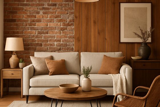 Partial Brick Wall Design with Wood Paneling illustration