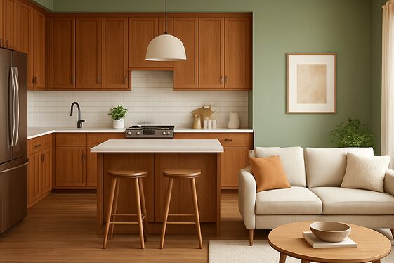 Pairing Sage Green with Warm Brown Wood Cabinets illustration
