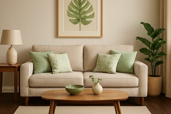 Balancing Dark Brown Flooring with Light Green Decor Elements illustration