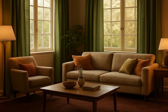 Creating a Cozy Ambiance with Brown Rugs and Green Curtains illustration