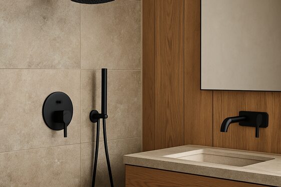 Matte Black Fixtures with Earthy Touch illustration