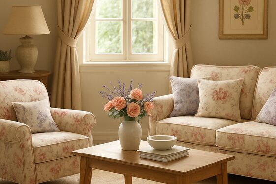 French Country Floral Prints on Upholstery and Pillows illustration