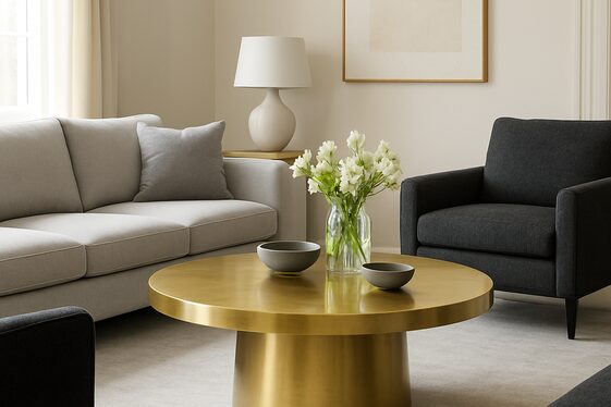Incorporating Metallic Gold Coffee Tables with Grey and Black illustration