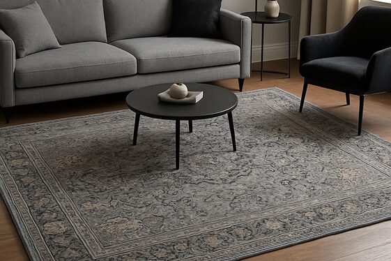 Choosing Elegant Grey Rugs with Subtle Black and Gold Patterns illustration