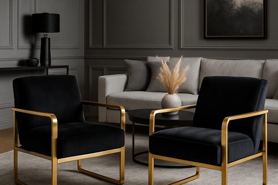 Balancing Grey Tones with Black and Gold Accent Chairs illustration