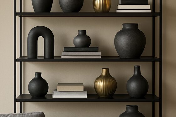 Designing Shelving Displays with Black, Grey, and Gold Accents illustration