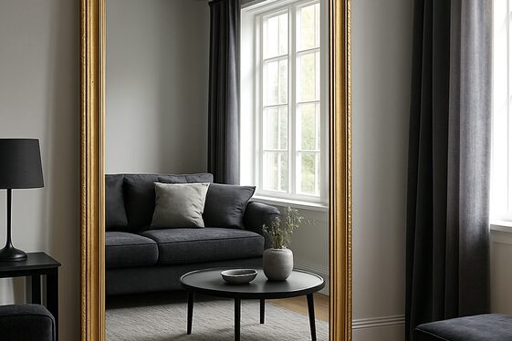 Incorporating Gold Mirrors to Brighten a Grey and Black Room illustration