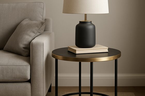 Using Black and Gold Side Tables to Complement Grey Sofas illustration