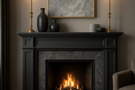 Styling a Grey Black and Gold Fireplace Mantel illustration