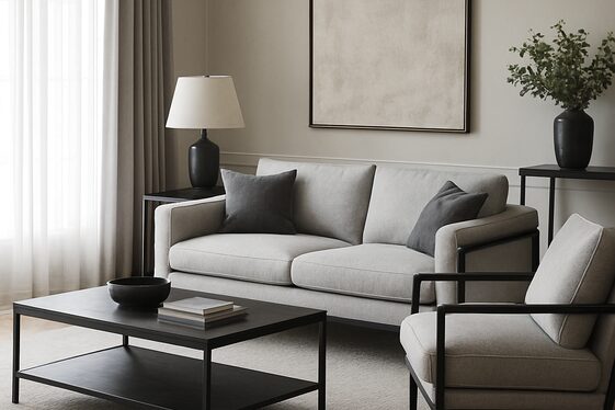 Choosing the Right Furniture in Grey, Black, and Gold illustration
