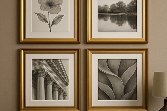 Adding Gold Frames to Enhance Grey and Black Artworks illustration
