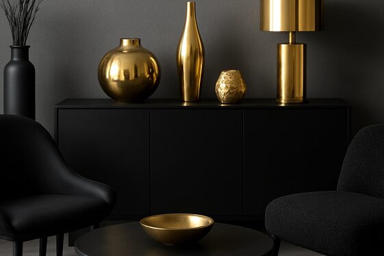 Mixing Matte and Glossy Finishes in Grey, Black, and Gold Décor illustration